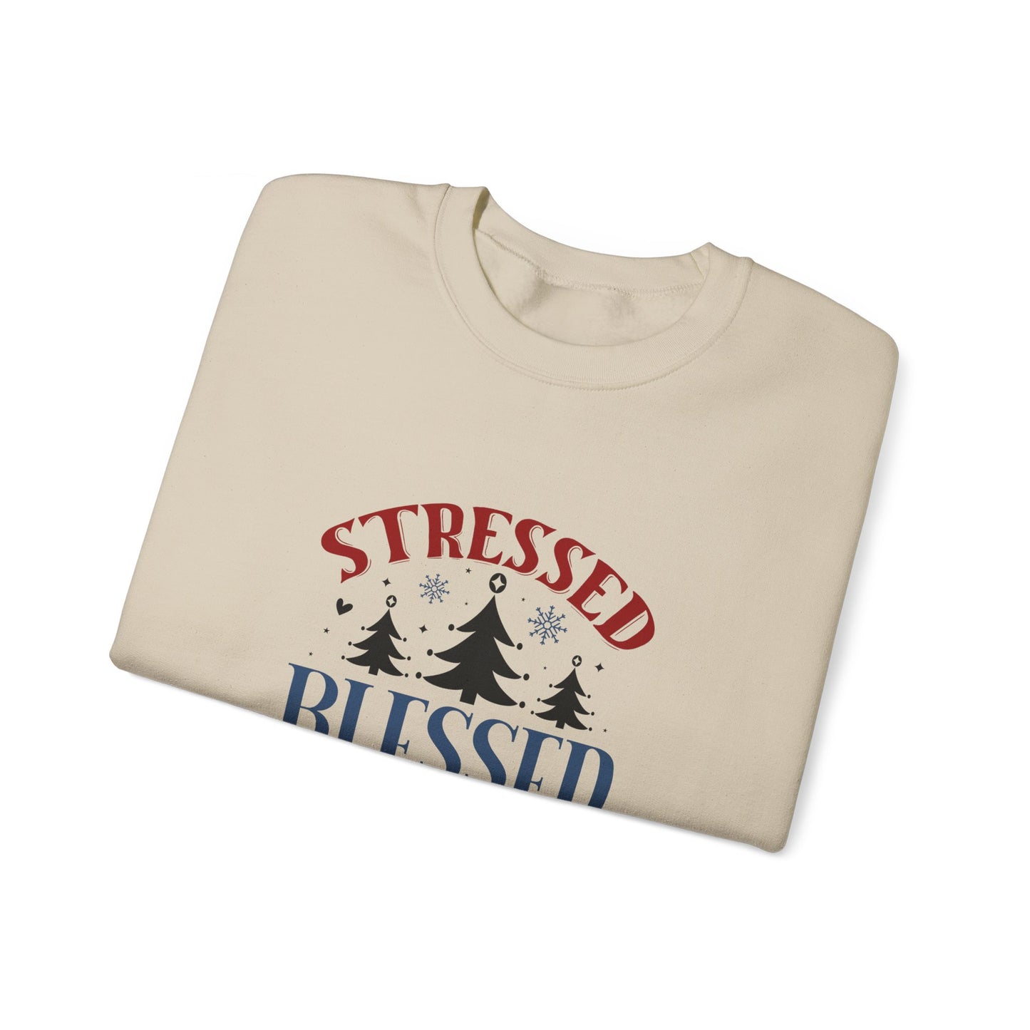 Stressed Blessed Christmas Obsessed Unisex Heavy Blend™ Crewneck Christian Sweatshirt