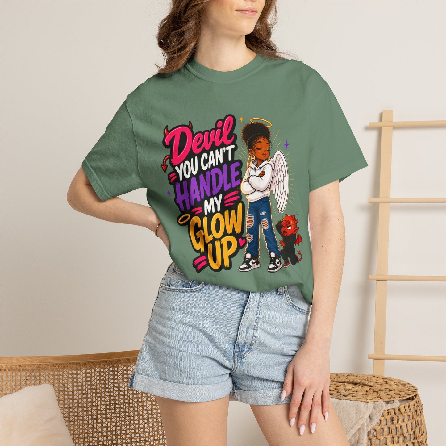 Devil You Can't Handle My Glow Up T-Shirt — Angel Girl Graphic Tee - ClaimedbyGodDesigns