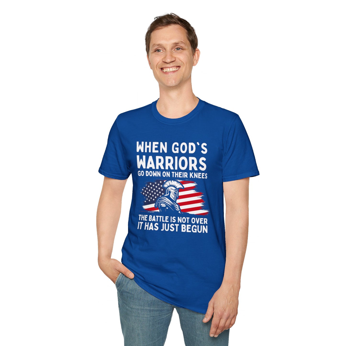 When God's Warriors Go Down On Their Knees The Battle Is Not Over Patriotic American Flag Christian Unisex T-shirt