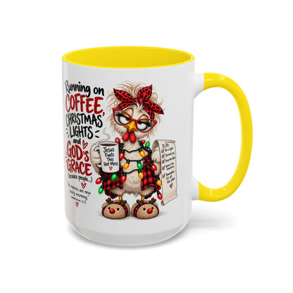 Running on Coffee, Christmas Lights and God’s Grace Christmas Mug