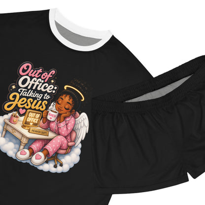 Women’s Pajama Set - “Out of Office: Talking to Jesus” Angelic Lounge Sleepwear - ClaimedbyGodDesigns