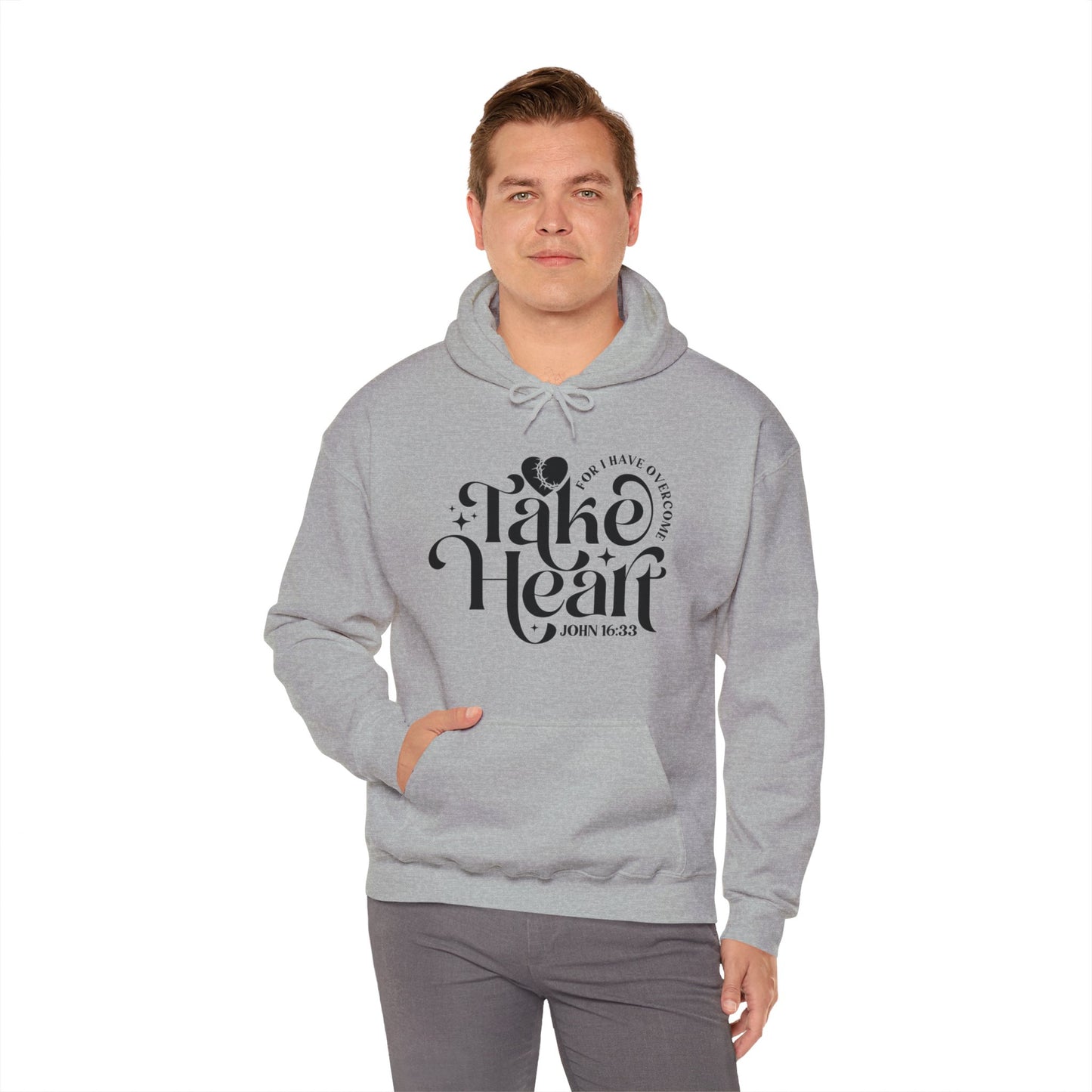 Take Heart For I Have Overcome Unisex Christian Hooded Pullover Sweatshirt