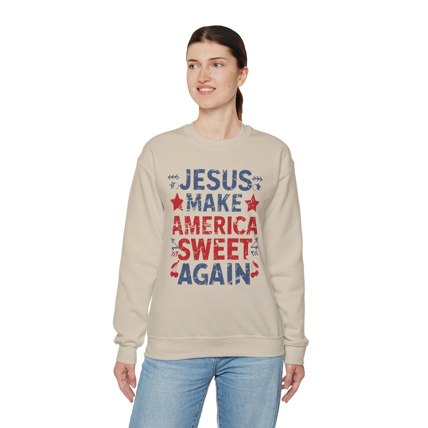 Jesus Make America Sweet Again Patriotic  Unisex Heavy Blend™ Crewneck Christian Sweatshirt