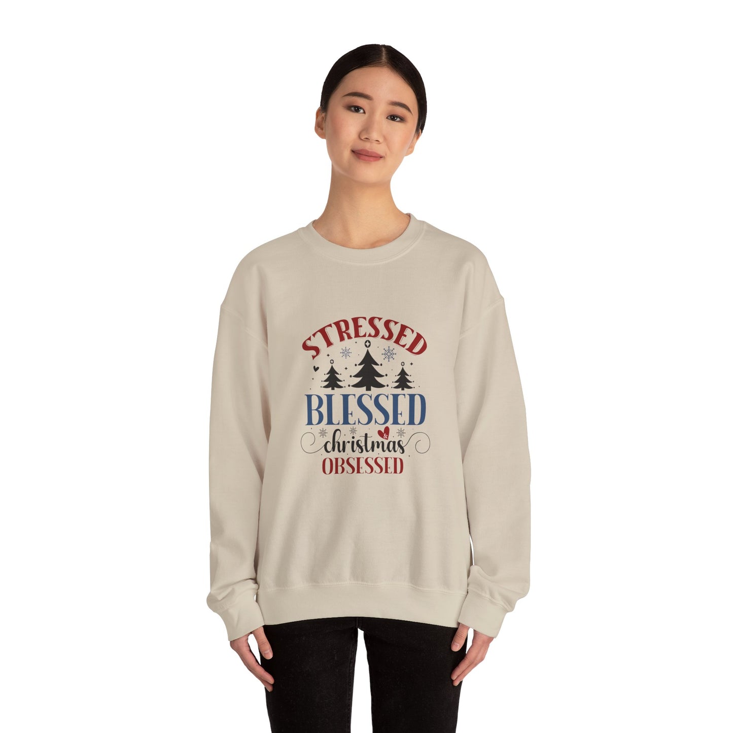 Stressed Blessed Christmas Obsessed Unisex Heavy Blend™ Crewneck Christian Sweatshirt