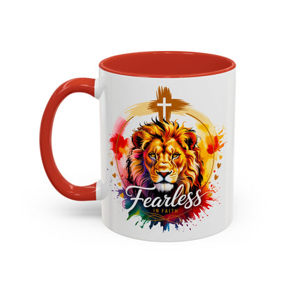 Fearless in Faith Lion Coffee Accent Mug - 11oz & 15oz Inspirational Drinkware