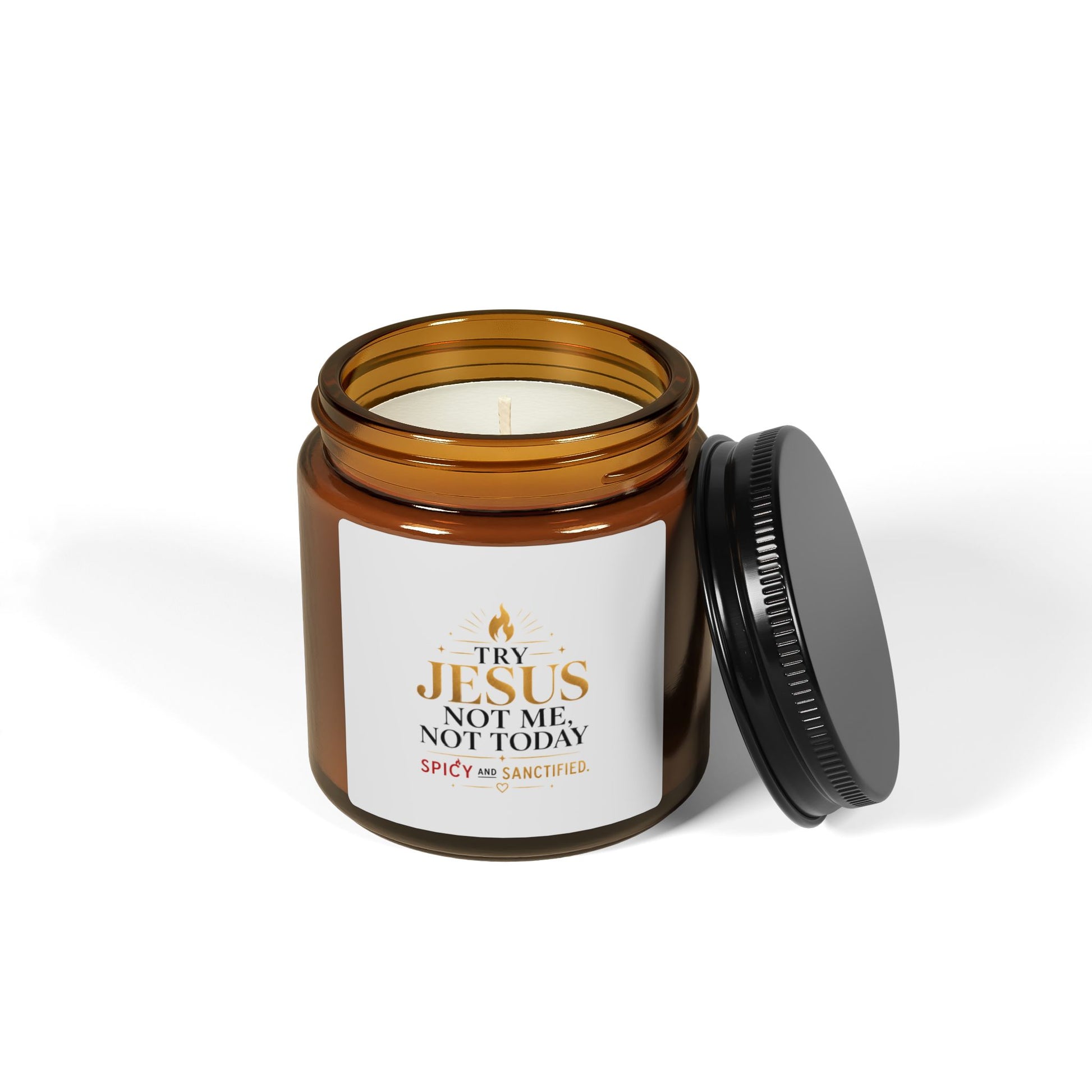 Try Jesus Not Me Candle — Scented Soy Amber Jar (Multiple Sizes) - ClaimedbyGodDesigns