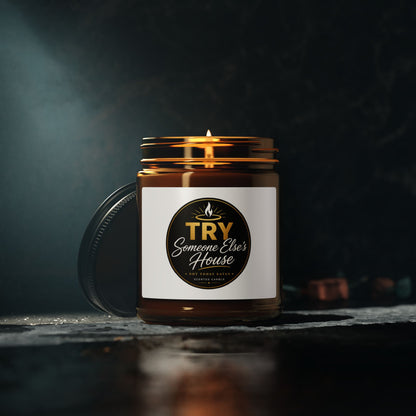 Amber Soy Candle — 'TRY Someone Else's House' Not Today Satan Scented Jar (Multiple Sizes)
