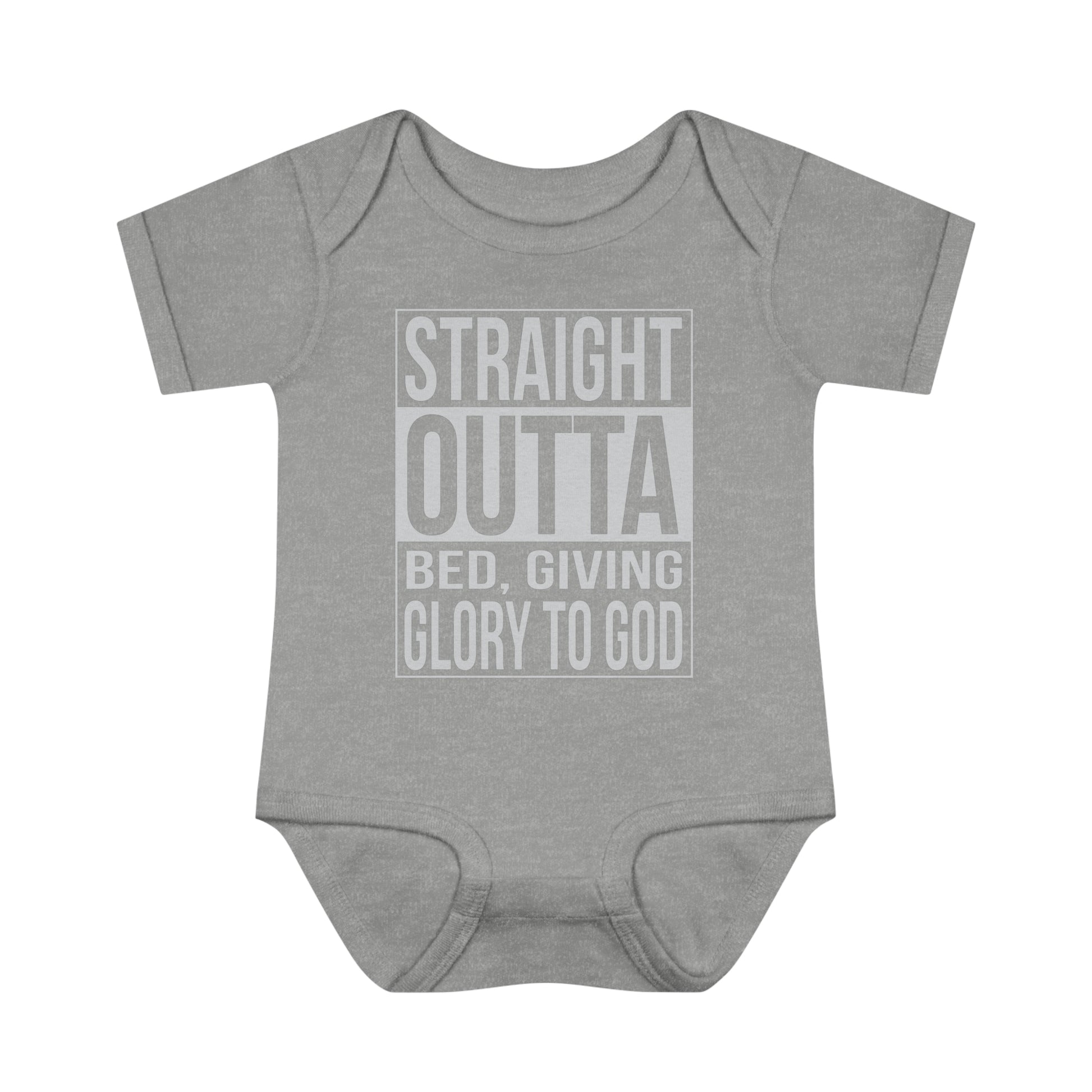 Straight Outta Bed Giving Glory To God Christian Baby Onesie Printify