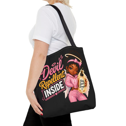 Tote Bag - "Devil Repellent Inside" Angel Girl Graphic Tote | Cute Protective Faith Gift - ClaimedbyGodDesigns