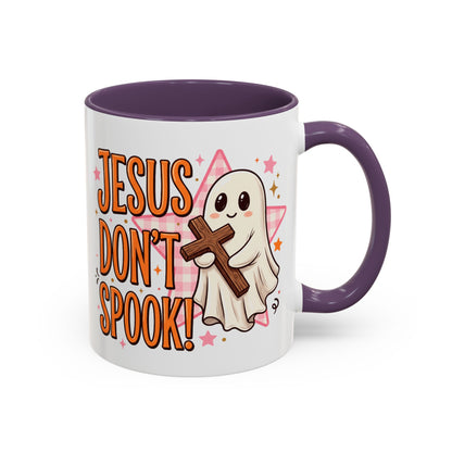 Accent Coffee Mug — "Jesus Don't Spook!" Cute Ghost Christian Coffee Mug (11/15oz)