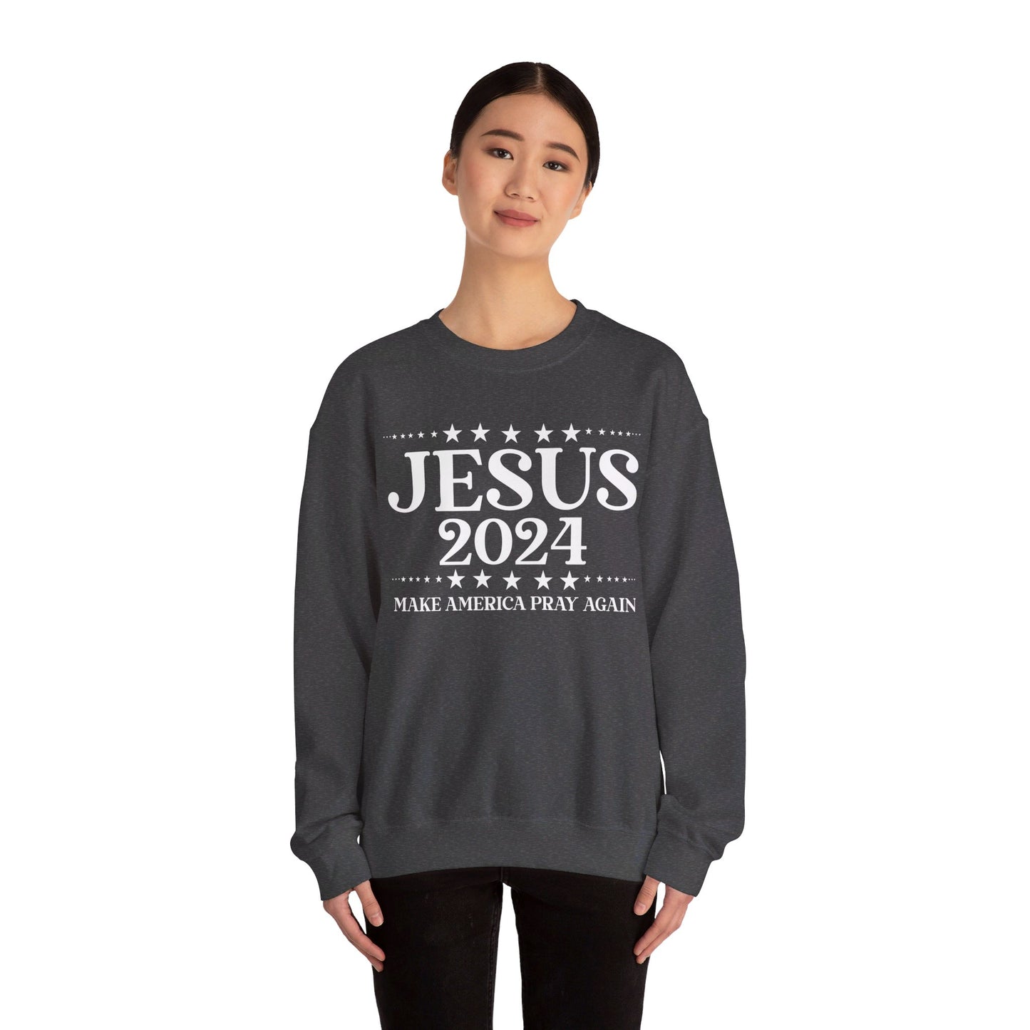 Jesus 2024 Make America Pray Again   Unisex Heavy Blend™ Crewneck Christian Sweatshirt