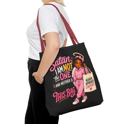 Tote Bag — "Satan I Am Not The One" Retro Angel Girl Tote (Heaven Approved Content) - ClaimedbyGodDesigns
