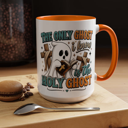 Accent Mug — "The Only Ghost I Know Is the Holy Ghost" Christian Halloween Coffee Cup