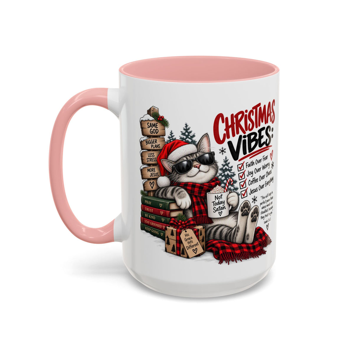 Christmas Vibes: Jesus Over Everything Santa Cat Coffee Mug