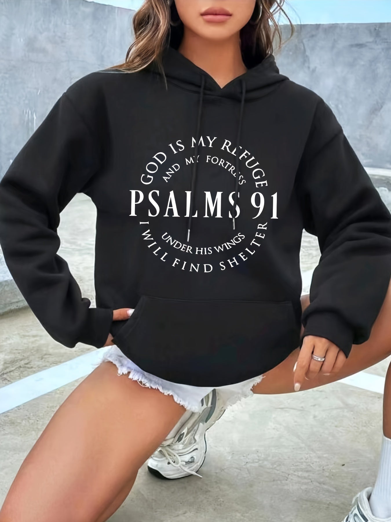Psalm 91: God Is My Refuge Women's Christian Pullover Hooded Sweatshirt claimedbygoddesigns