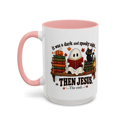Halloween Christian Coffee Mug — “It Was a Dark and Spooky Night… Then Jesus” Accent Mug