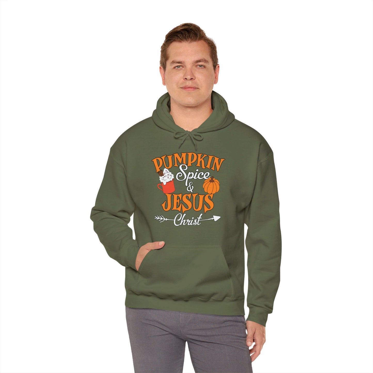 Pumpkin Spice And Jesus Christ Halloween Unisex Christian Pullover Hooded Sweatshirt