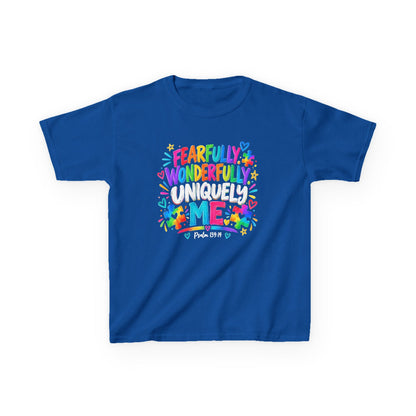 Fearfully Wonderfully Uniquely Me Youth Autism Awareness T-Shirt — Psalm 139:14 Tee
