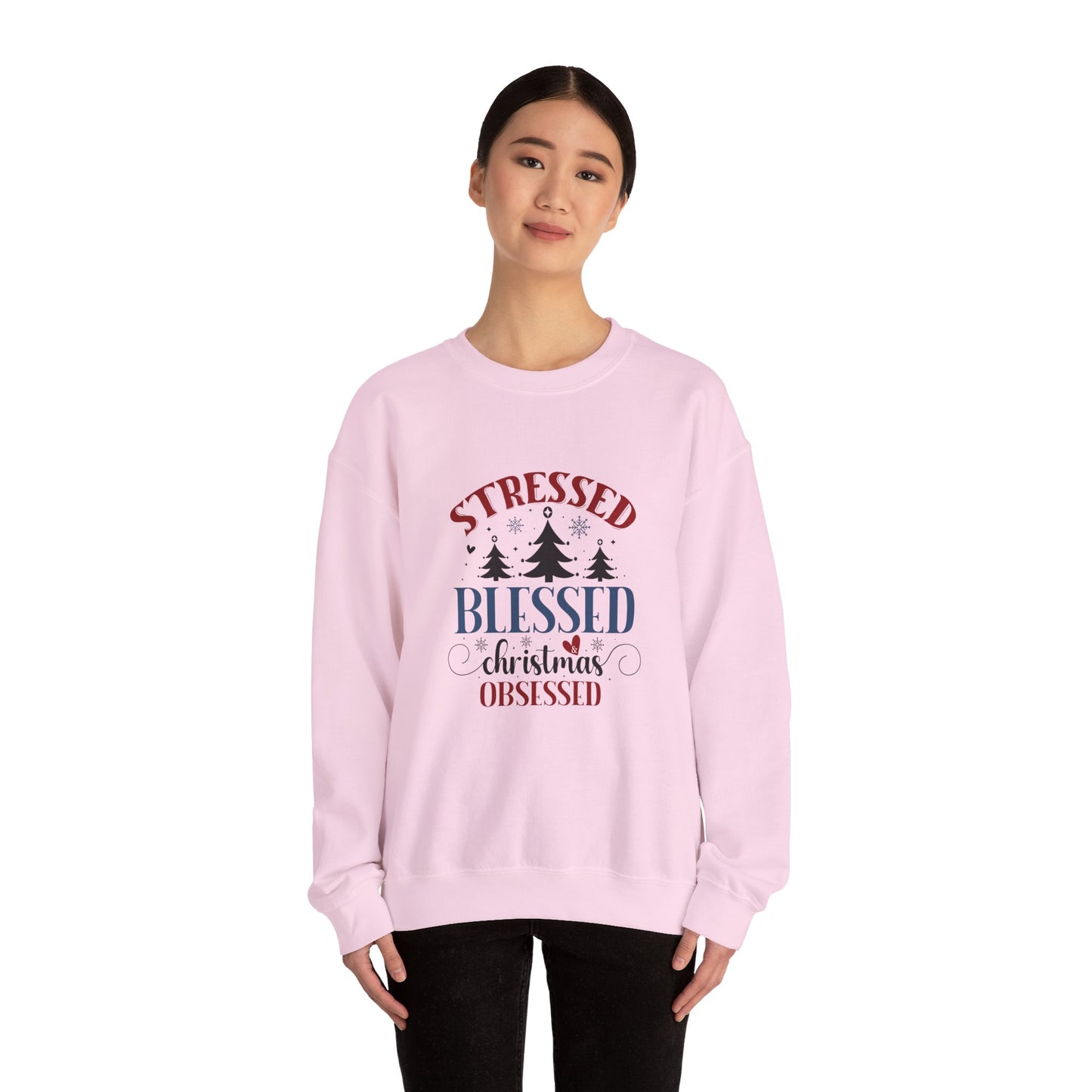 Stressed Blessed Christmas Obsessed Unisex Heavy Blend™ Crewneck Christian Sweatshirt