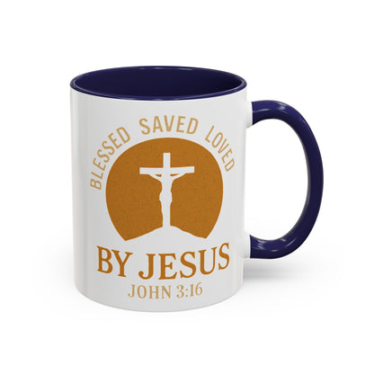 Inspirational Accent Coffee Mug - Blessed, Saved, Loved by Him | John 3:16