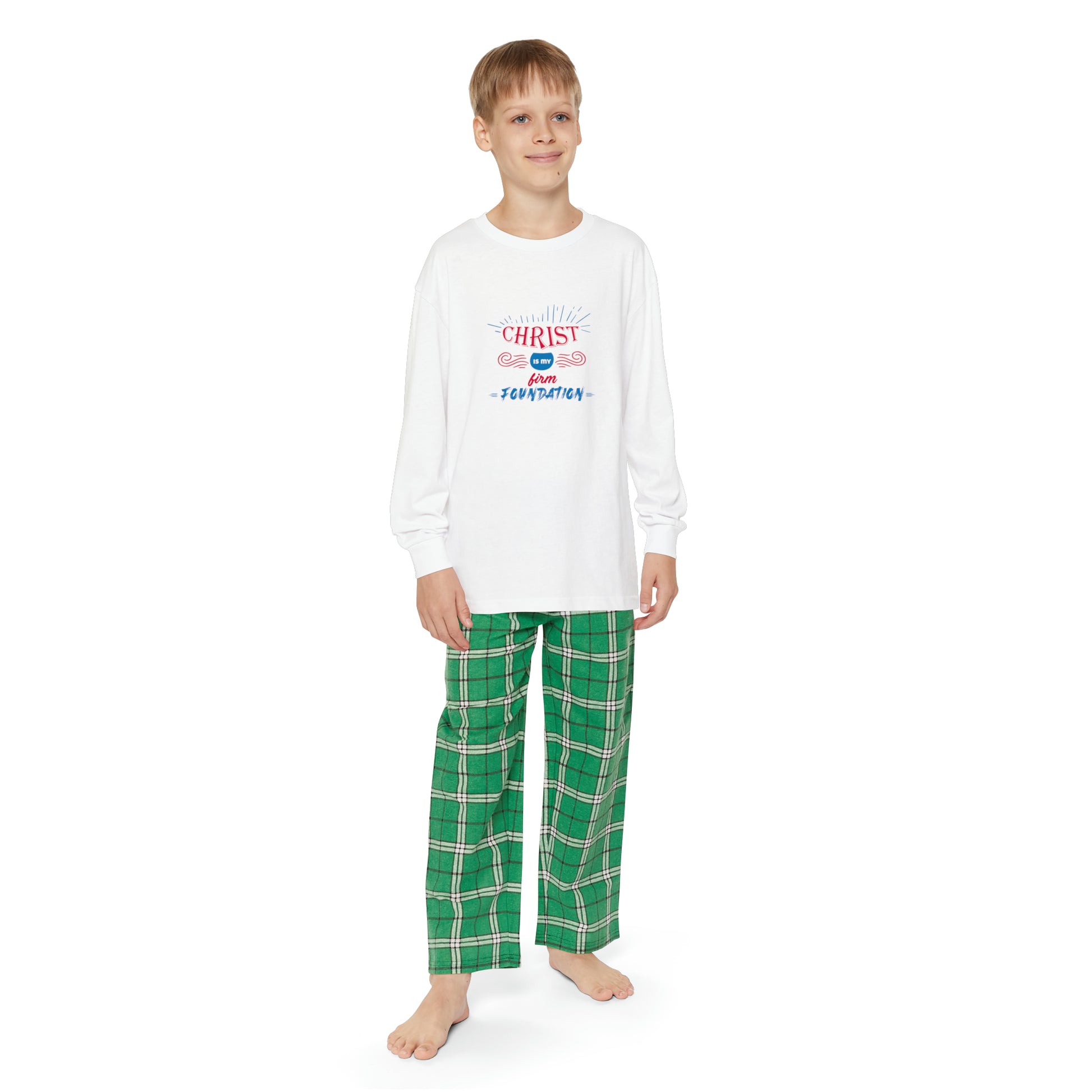 Christ Is My Firm Foundation Youth Christian Long Sleeve Pajama Set Printify