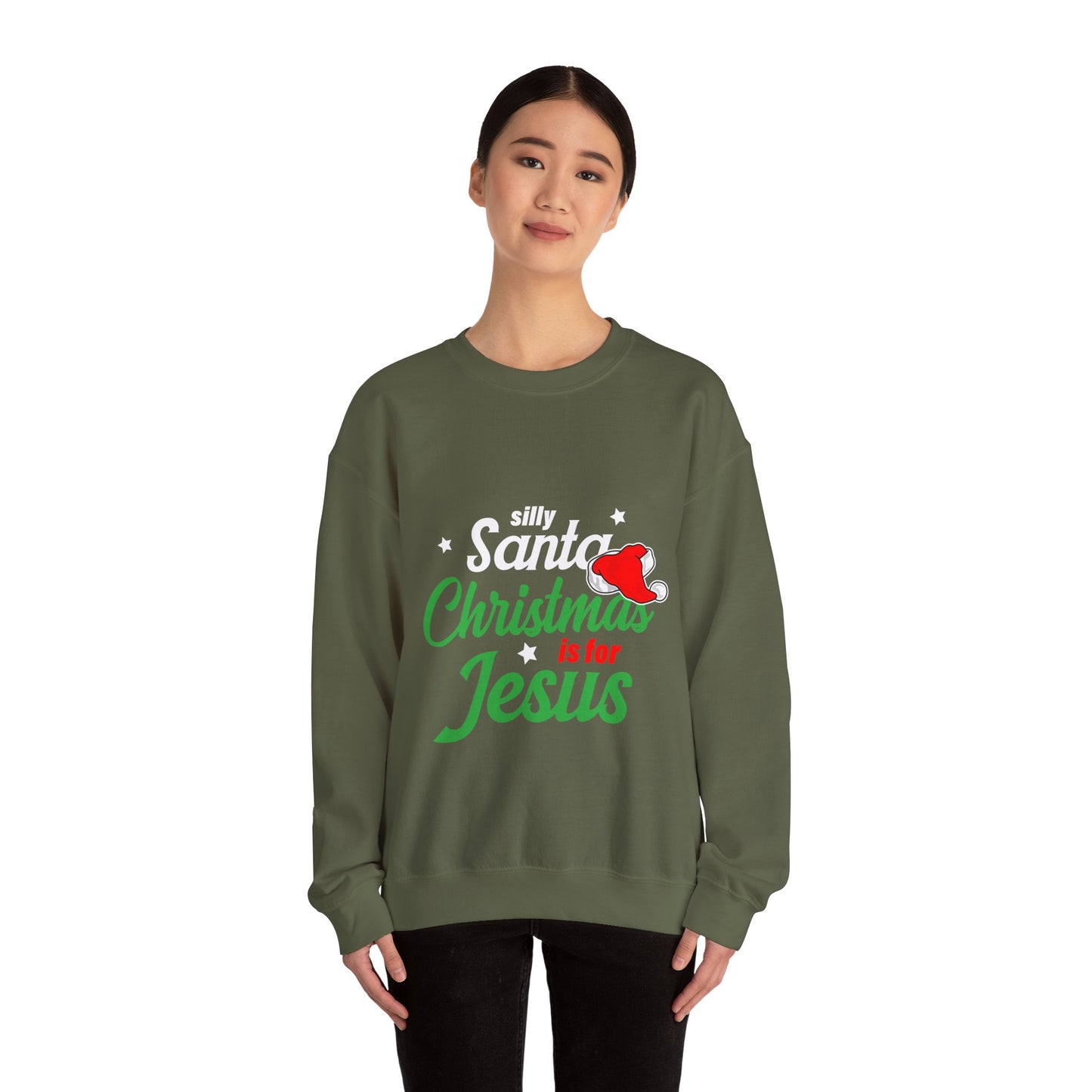 Silly Santa Christmas Is For Jesus (Christmas Themed) Unisex Heavy Blend™ Crewneck Christian Sweatshirt