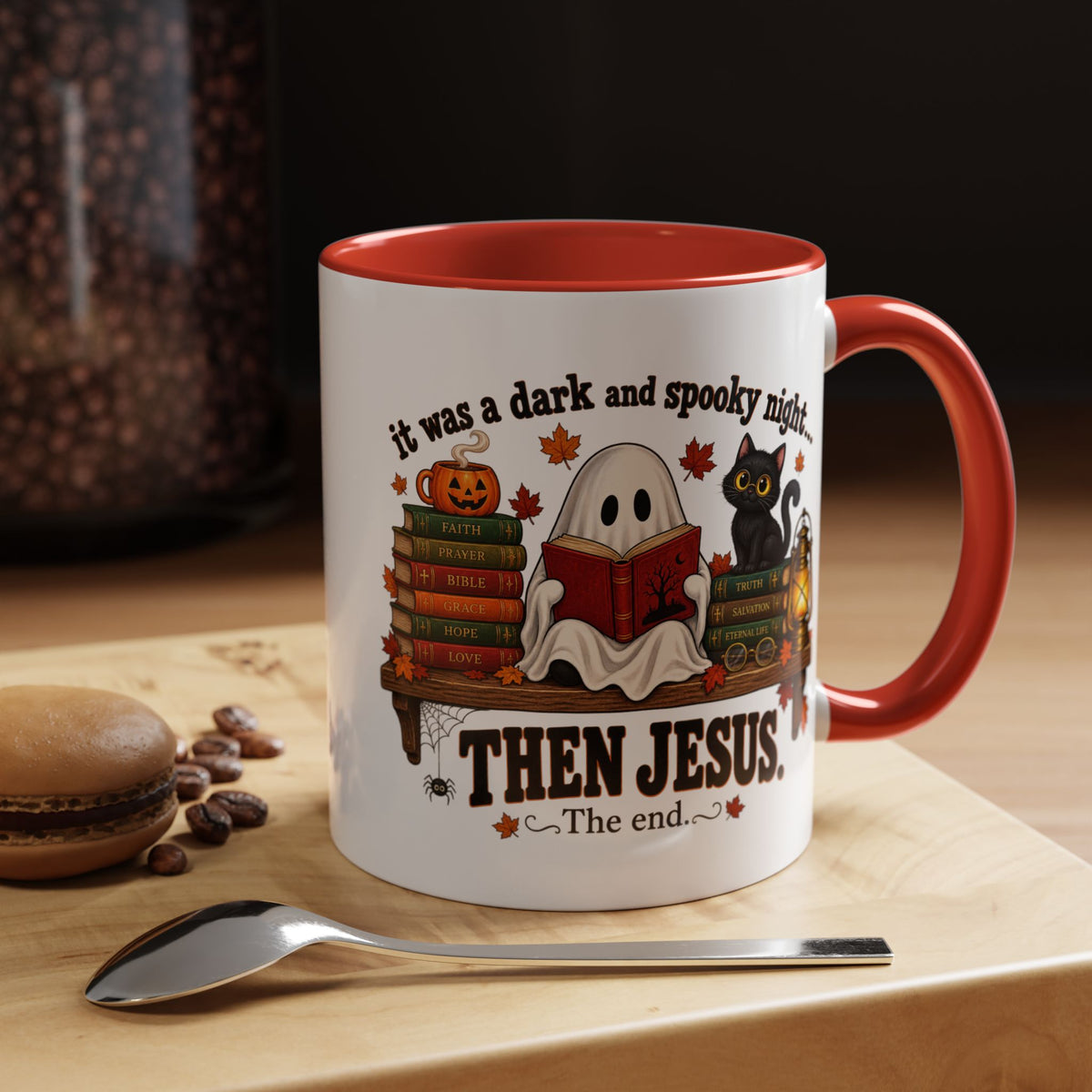 Halloween Christian Coffee Mug — “It Was a Dark and Spooky Night… Then Jesus” Accent Mug