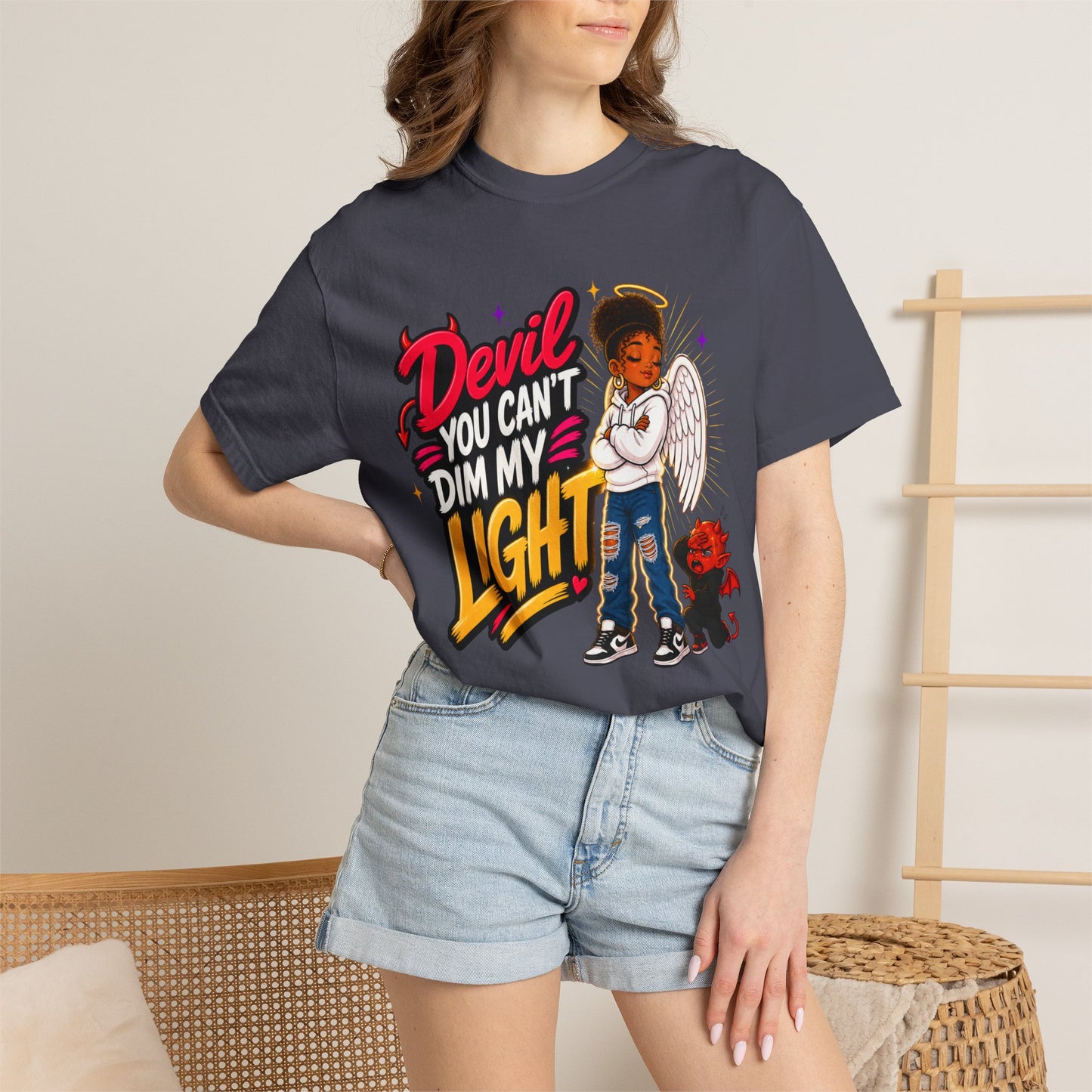 Devil You Can't Dim My Light T-Shirt — Afro Angel Graphic Tee