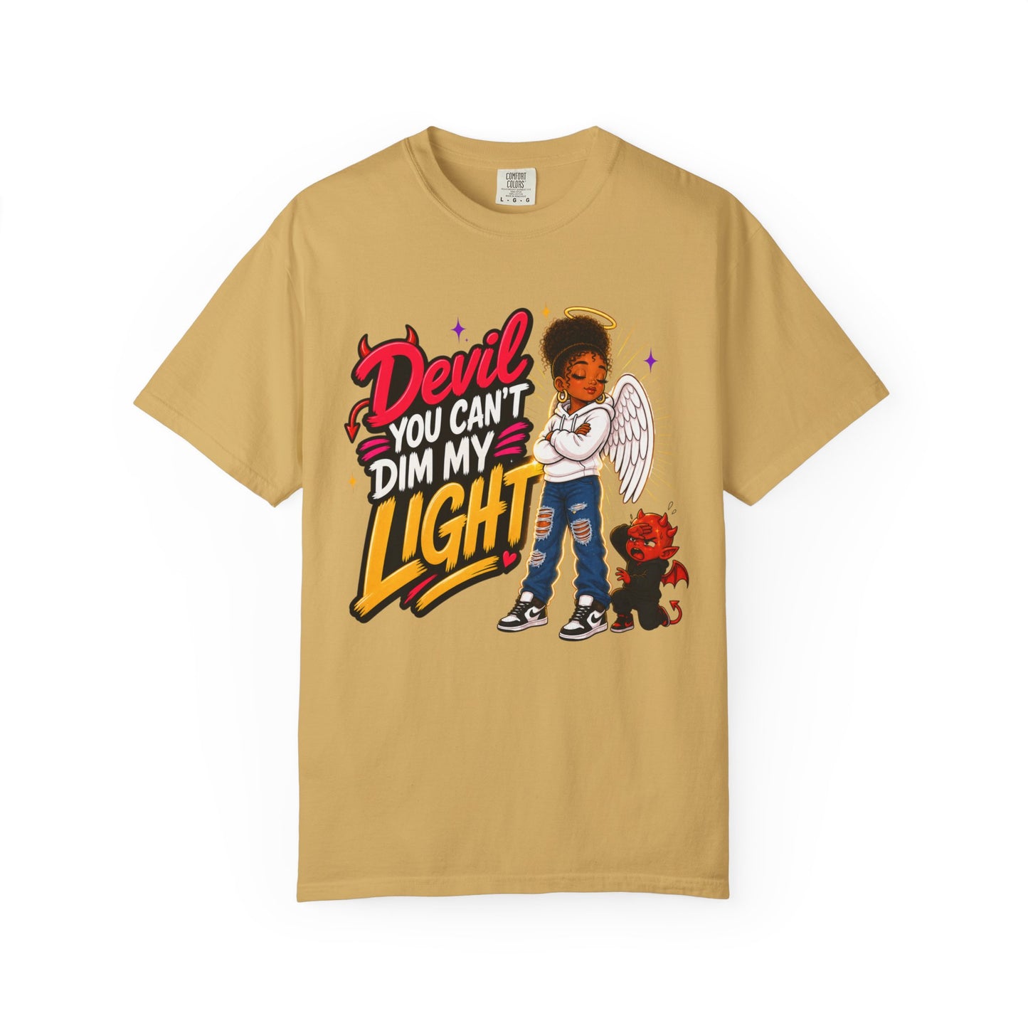 Devil You Can't Dim My Light T-Shirt — Afro Angel Graphic Tee