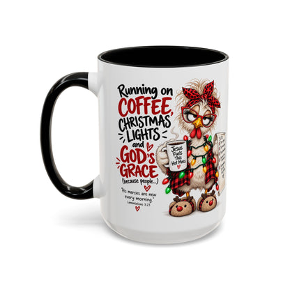 Running on Coffee, Christmas Lights and God’s Grace Christmas Mug