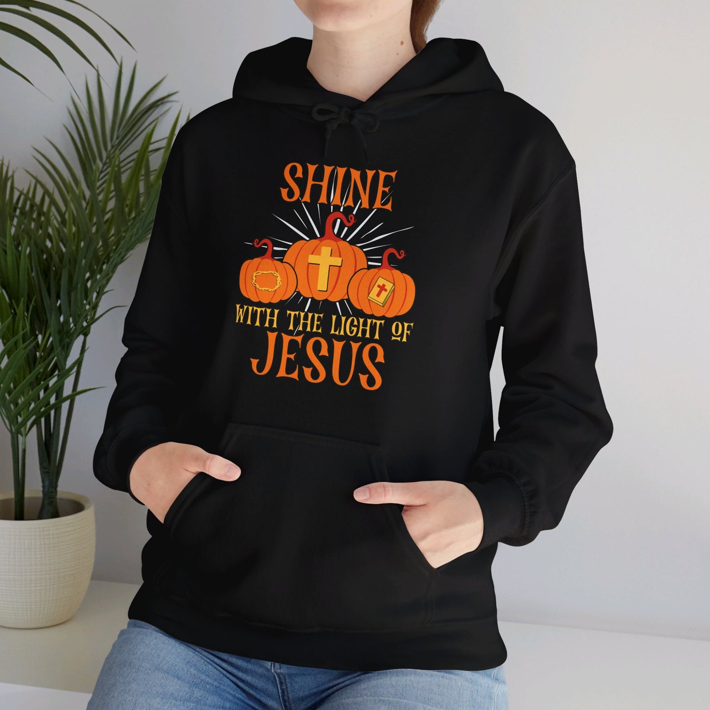 Shine With The Light Of Jesus Halloween Unisex Christian Pullover Hooded Sweatshirt