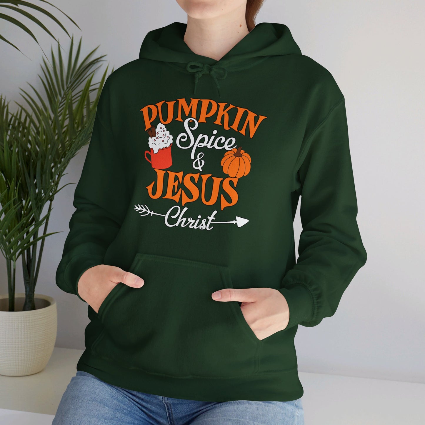 Pumpkin Spice And Jesus Christ Halloween Unisex Christian Pullover Hooded Sweatshirt