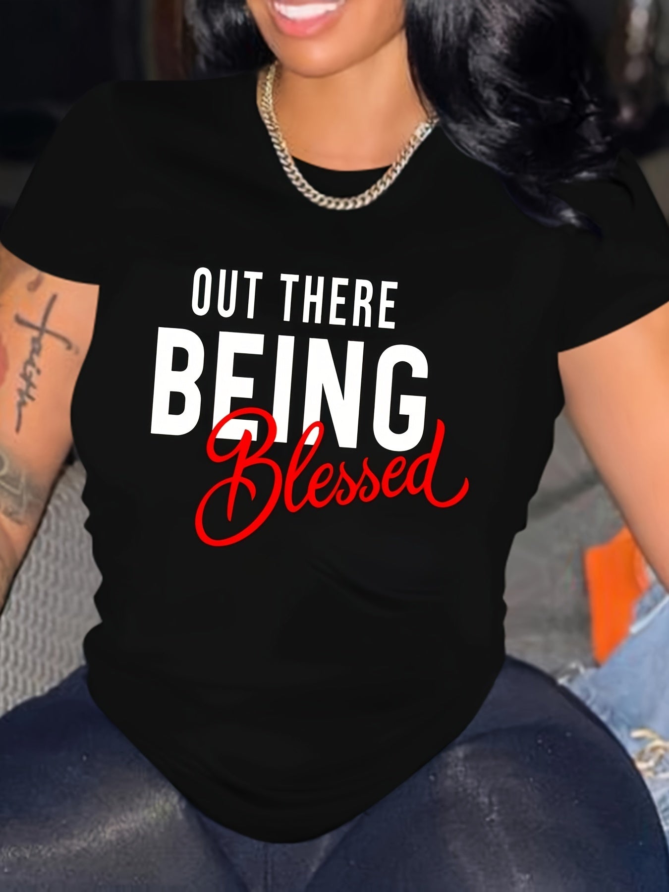 Out There Being Blessed Women's Christian T-Shirt claimedbygoddesigns