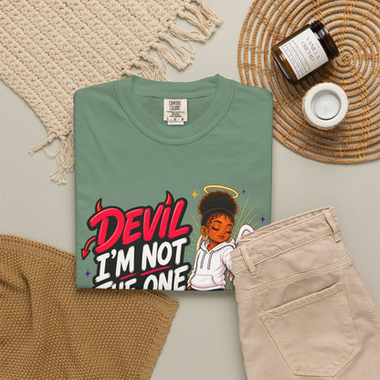 Devil I'm Not the One Today T-Shirt — Funny Angel vs Devil Graphic Tee - ClaimedbyGodDesigns