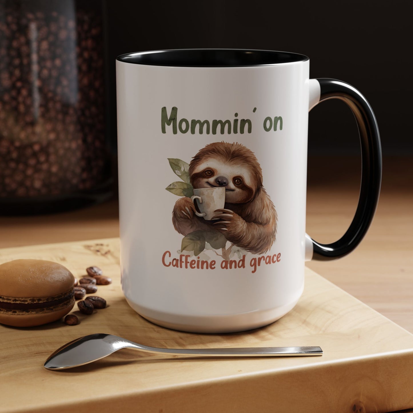 Sloth Mom Coffee Accent Mug - 'Mommin' on Caffeine and Grace' - Cute Gift for Christian Moms