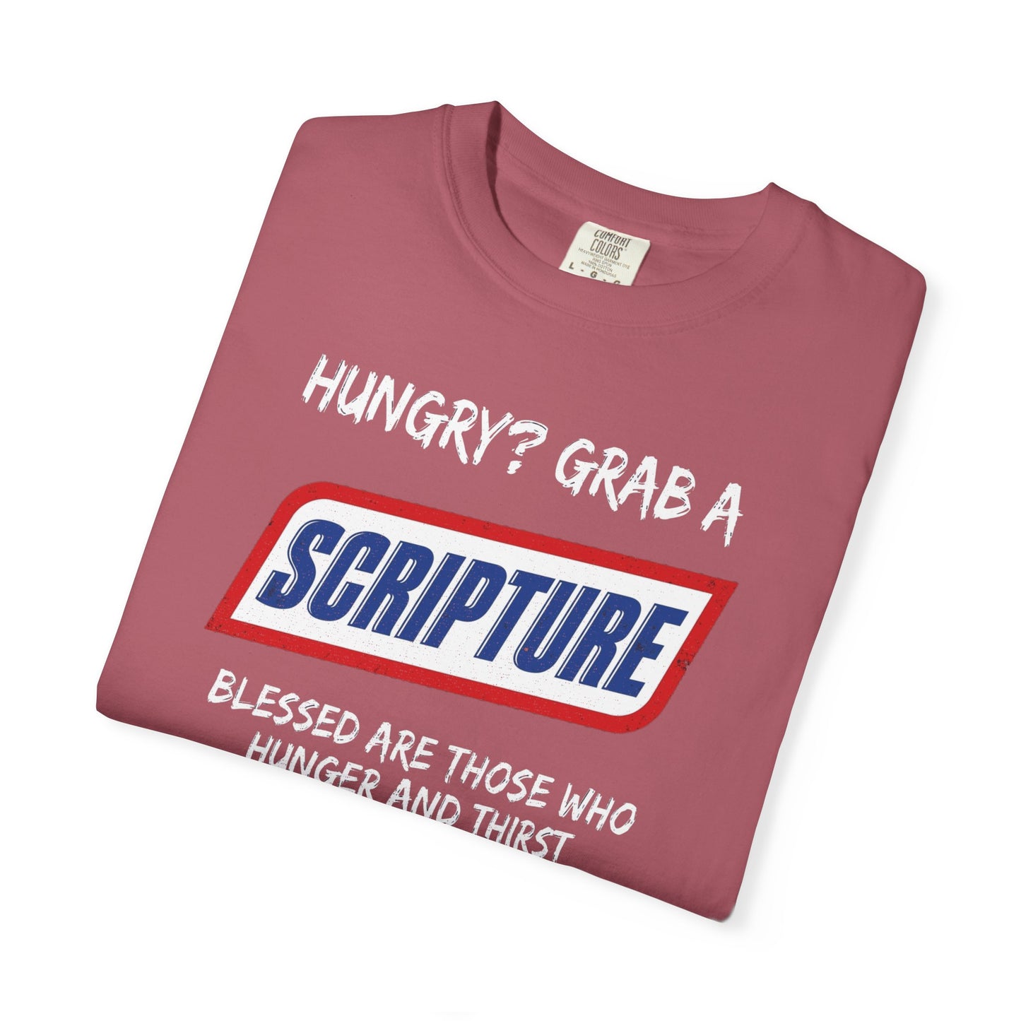 Scripture Snack T-Shirt — "Hungry? Grab a Scripture" Matthew 5:6 Christian Tee