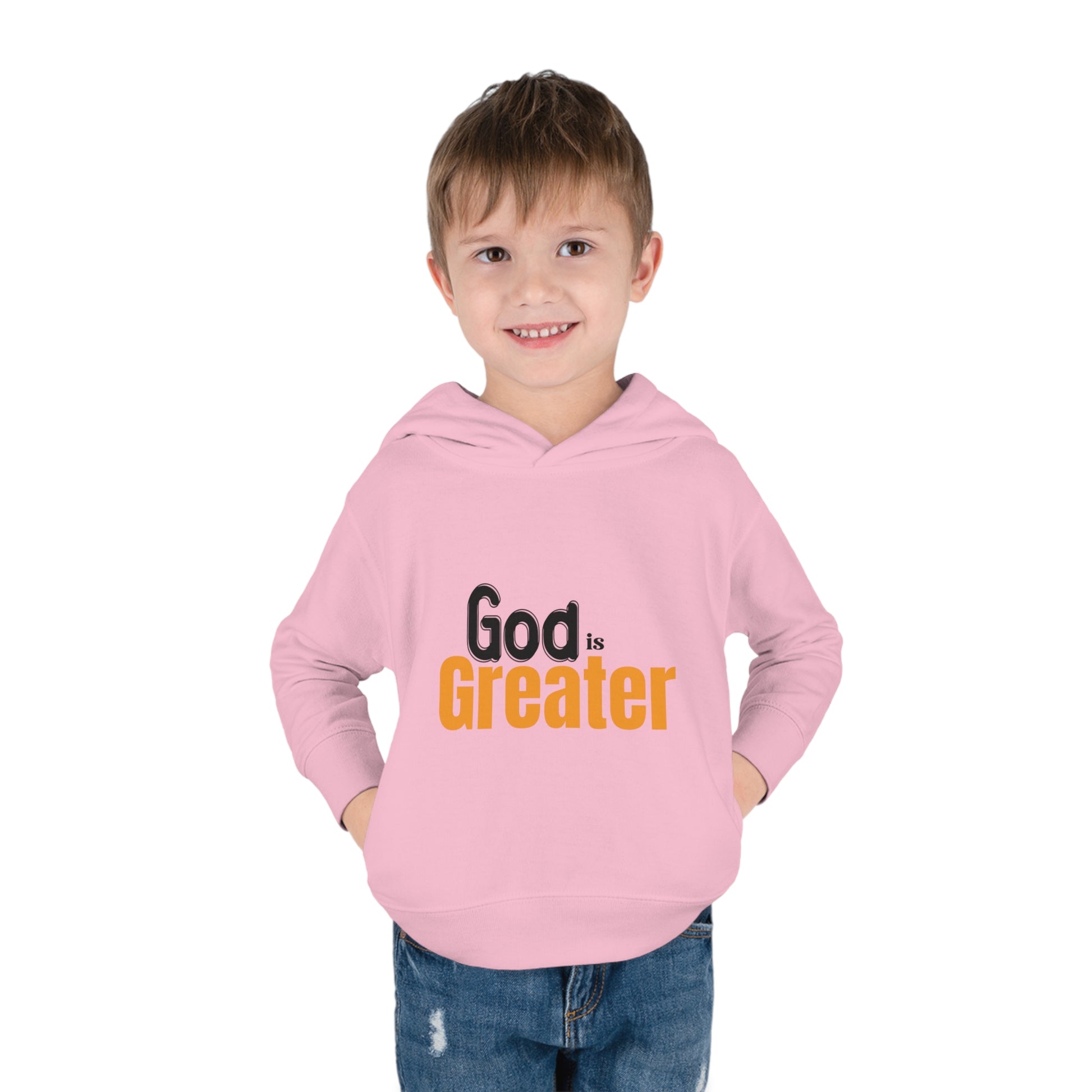 God Is Greater Christian Toddler Pullover Fleece Hoodie Printify