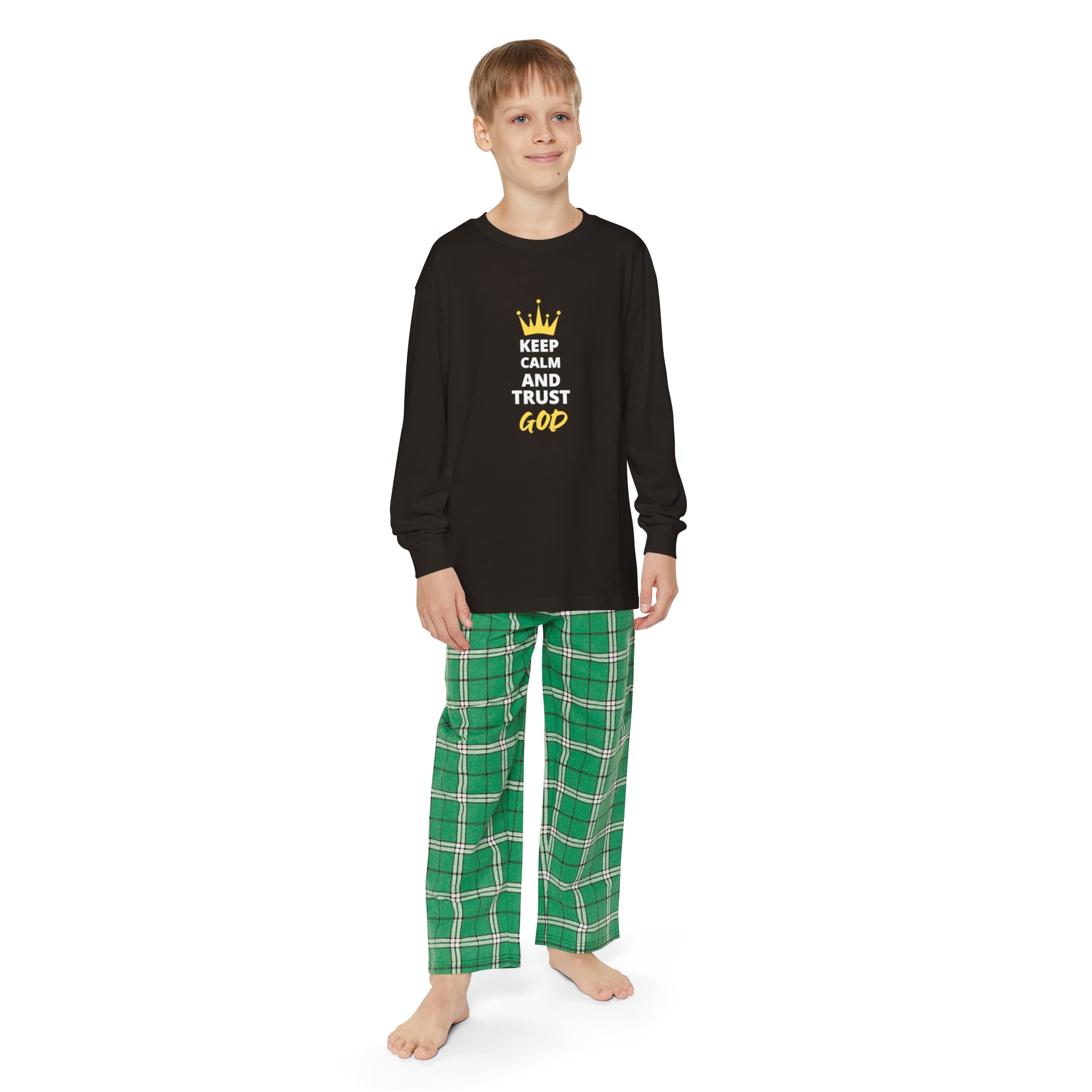 Keep Calm & Trust God Youth Christian Long Sleeve Pajama Set Printify