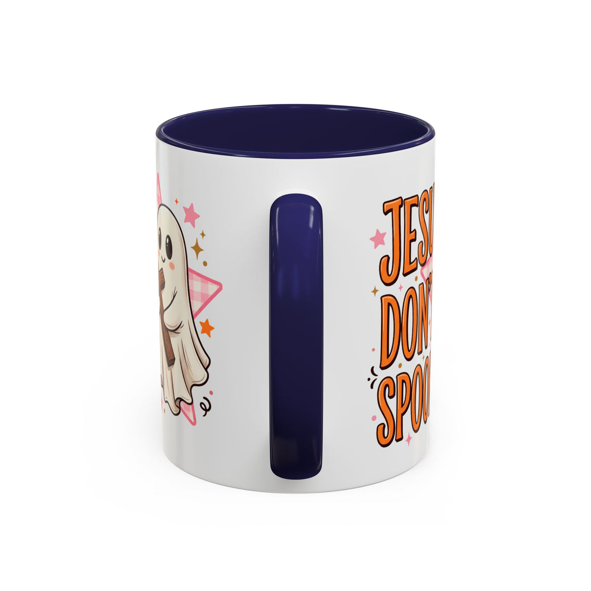 Accent Coffee Mug — "Jesus Don't Spook!" Cute Ghost Christian Coffee Mug (11/15oz)