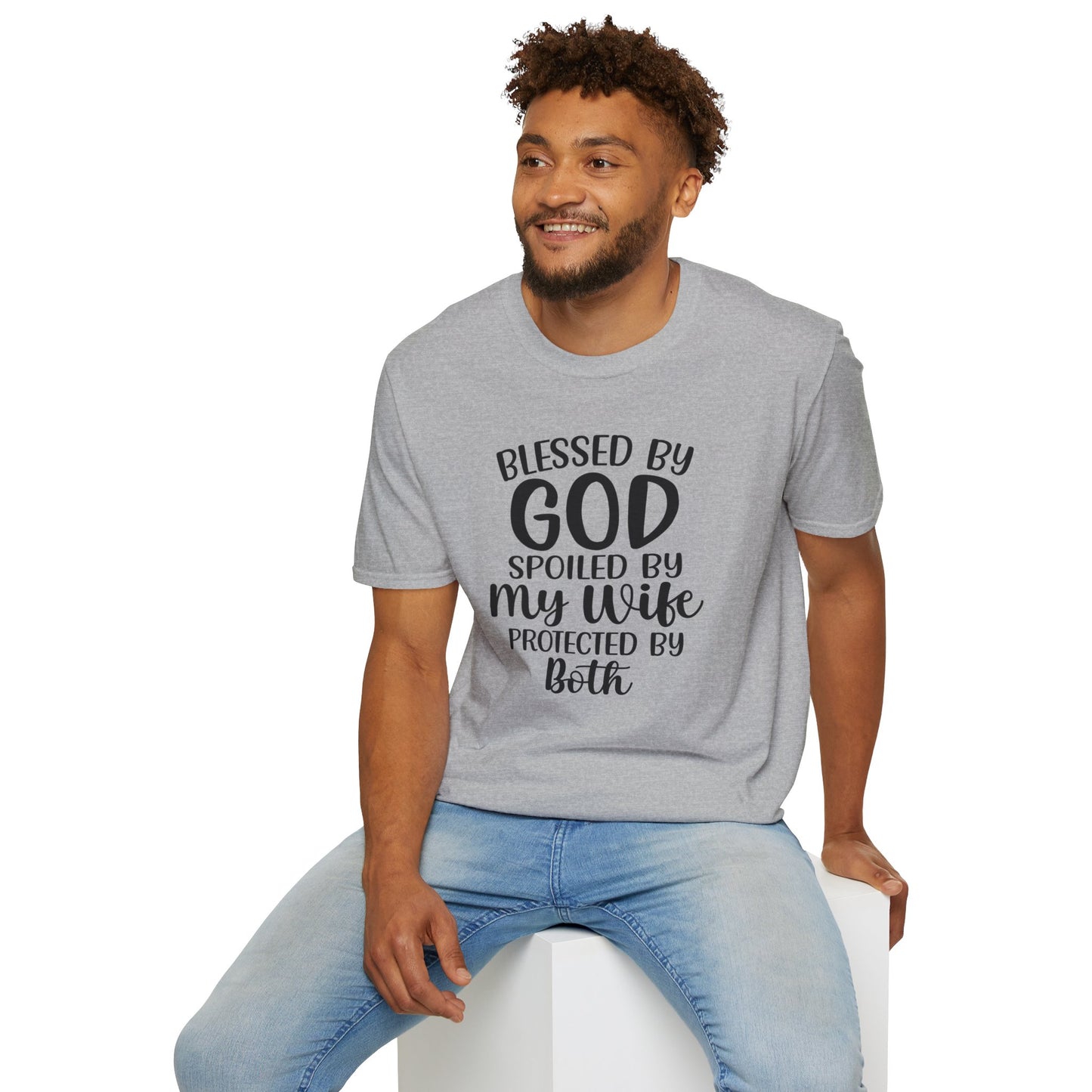 Blessed By God Spoiled By My Wife Protected By Both Men's Christian T-shirt Printify