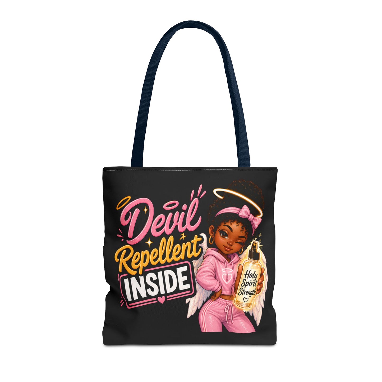 Tote Bag - "Devil Repellent Inside" Angel Girl Graphic Tote | Cute Protective Faith Gift - ClaimedbyGodDesigns