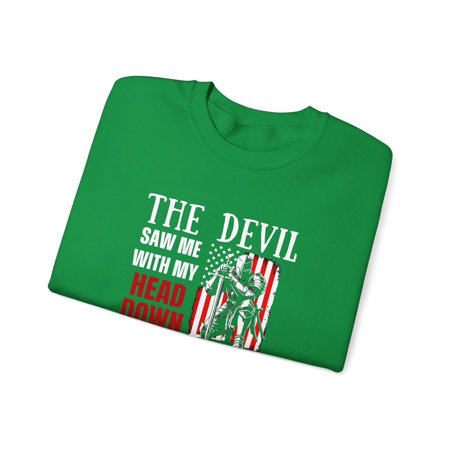 The Devil Saw Me With My Head Down And Thought He'd Won Until I Said Amen American Patriotic Flag Unisex Heavy Blend™ Crewneck Christian Sweatshirt