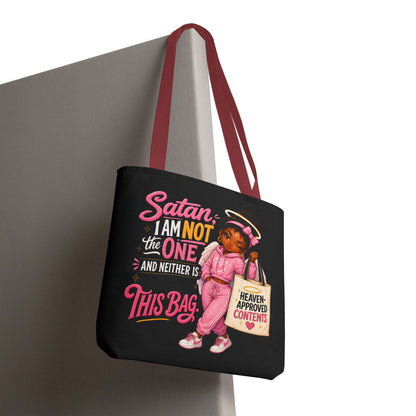 Tote Bag — "Satan I Am Not The One" Retro Angel Girl Tote (Heaven Approved Content) - ClaimedbyGodDesigns