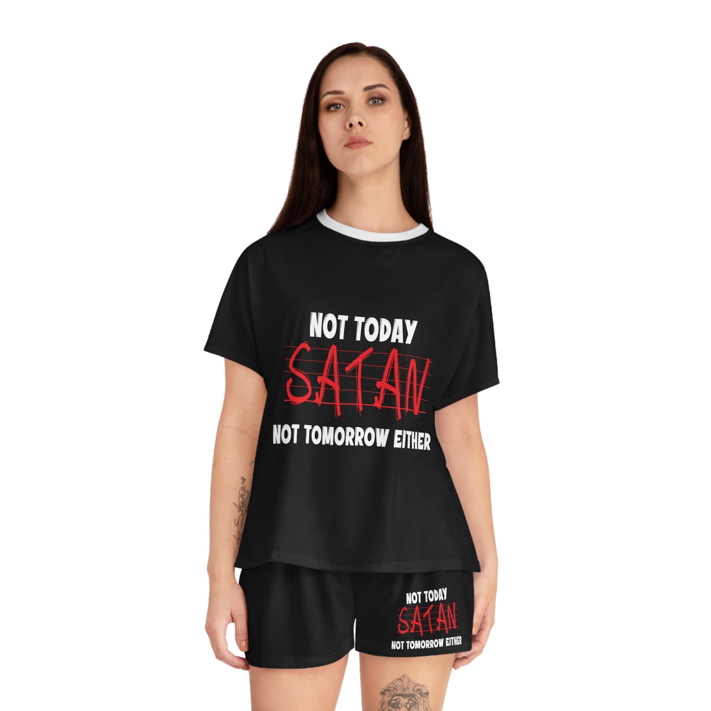 Not Today Satan Not Tomorrow Either Women's Christian Short Pajama Set Printify