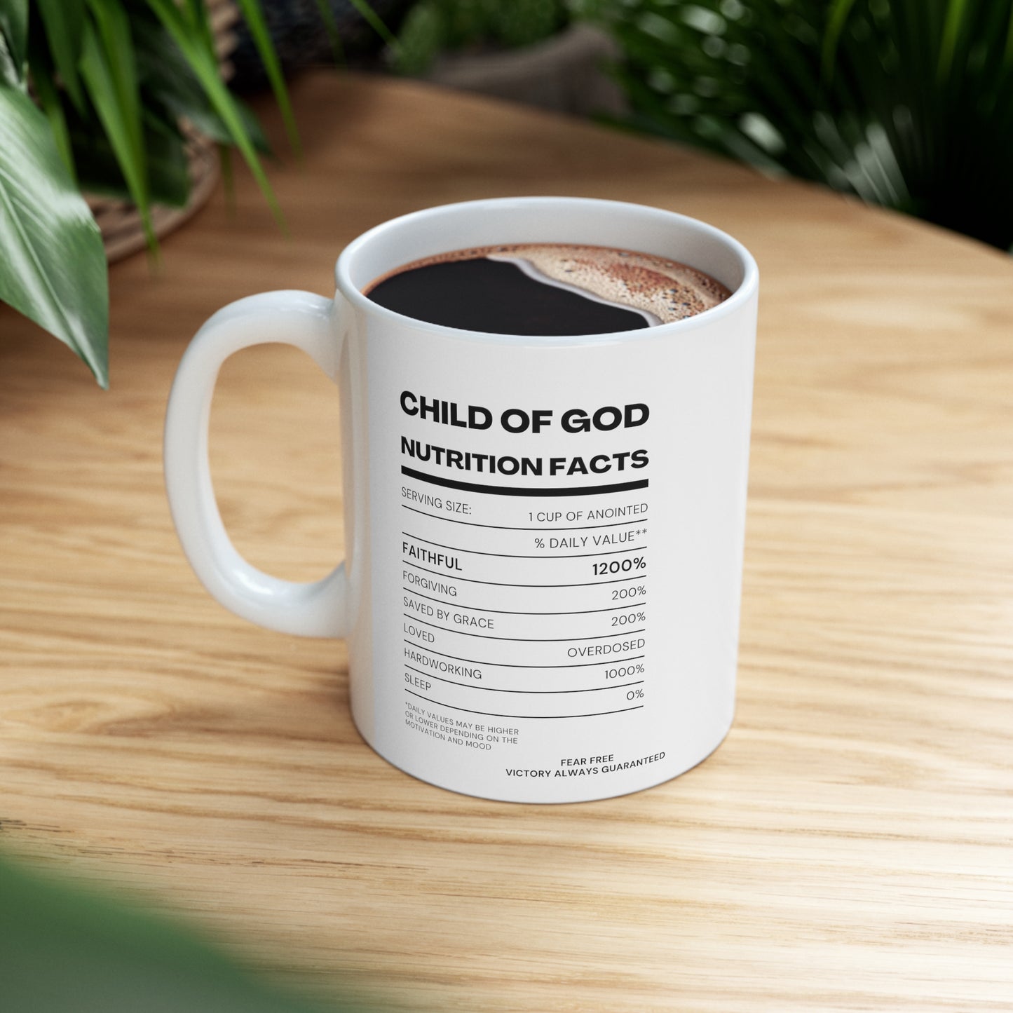Child Of God Nutrition Facts White Ceramic Mug 11oz (double sided print) Printify