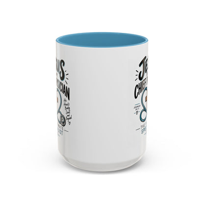 Jesus Is My Chief Physician Accent Coffee Mug – Christian Faith Medical Gift