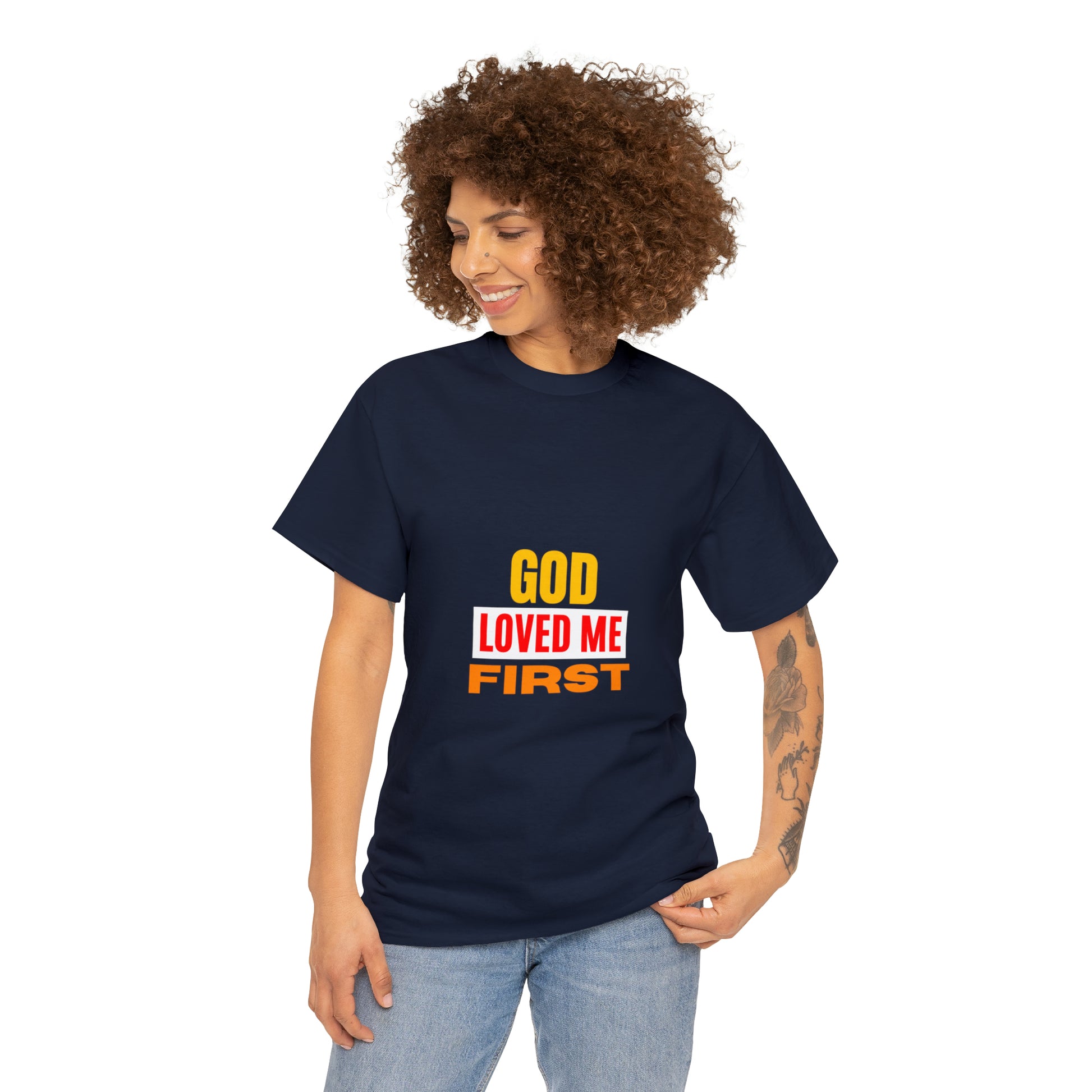 God-Loved-Me-First-Unisex-Heavy-Cotton-Tee Printify