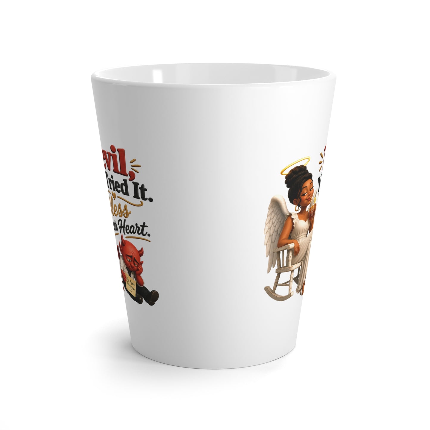Latte Mug - "Devil, You Tried It, Bless Your Heart" Angel & Devil Coffee Mug - ClaimedbyGodDesigns