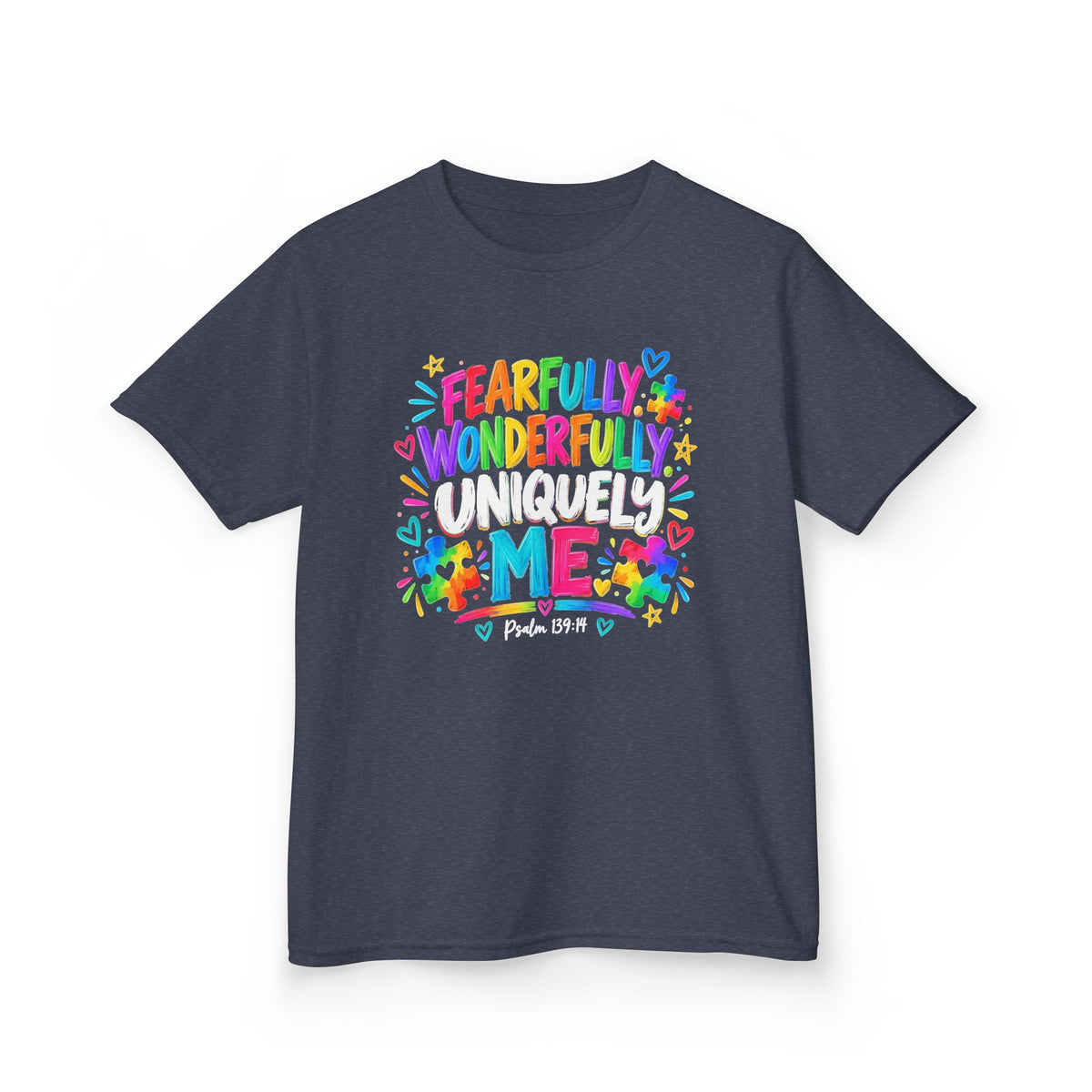 Fearfully Wonderfully Uniquely Me Youth Autism Awareness T-Shirt — Psalm 139:14 Tee