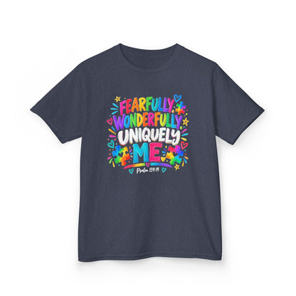 Fearfully Wonderfully Uniquely Me Youth Autism Awareness T-Shirt — Psalm 139:14 Tee